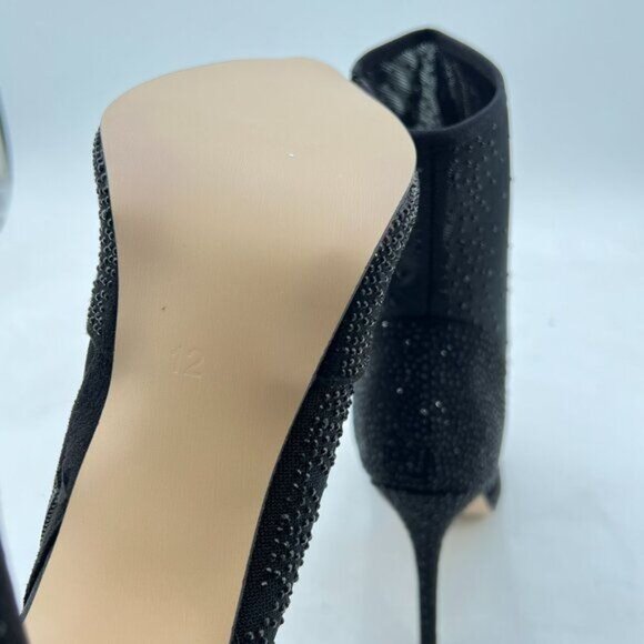 Black High Heel Ankle Boots Studded Closed Pointed Toe Stilettos Zipper Shoes - Picture 5 of 6